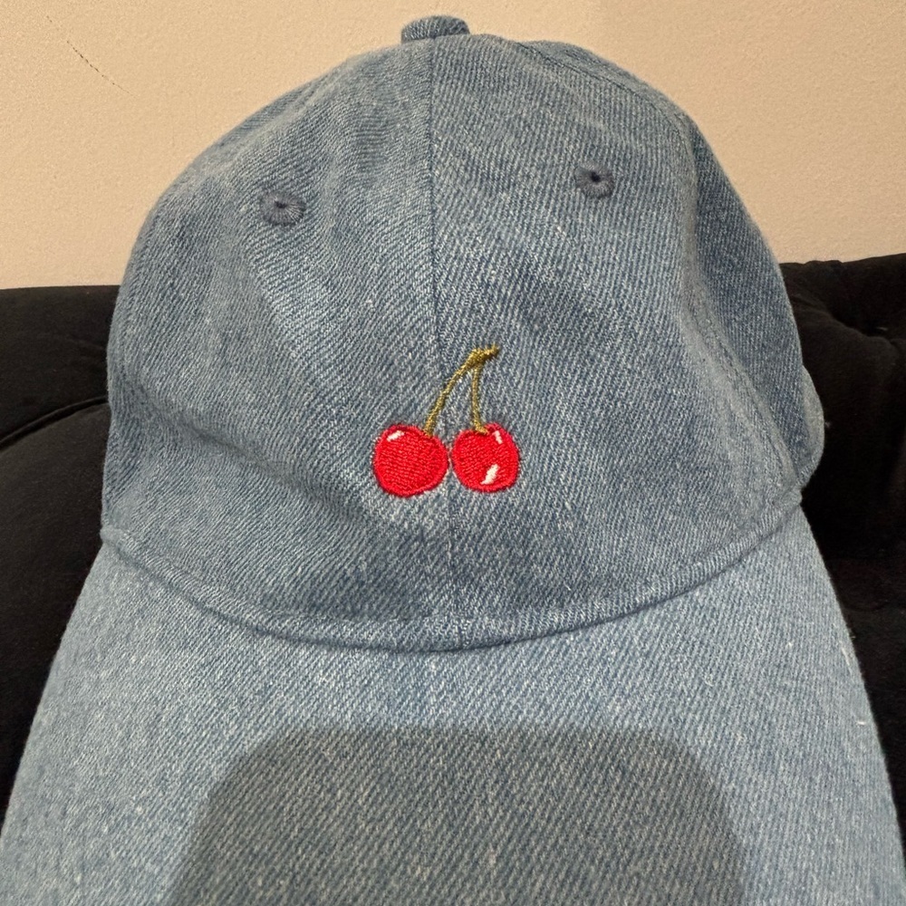 Blue Women’s Denim Cap with Cherry Embroidery - Picture 2 of 3